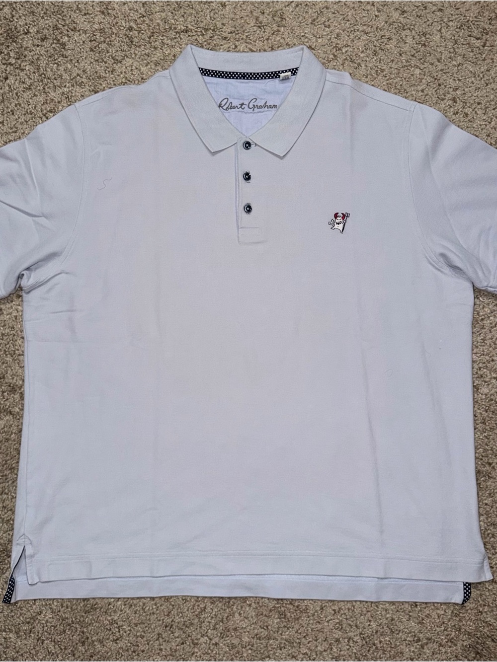 Robert Graham Devil Short Sleeve Men's Pale Gray Polo with Embroidered Crest